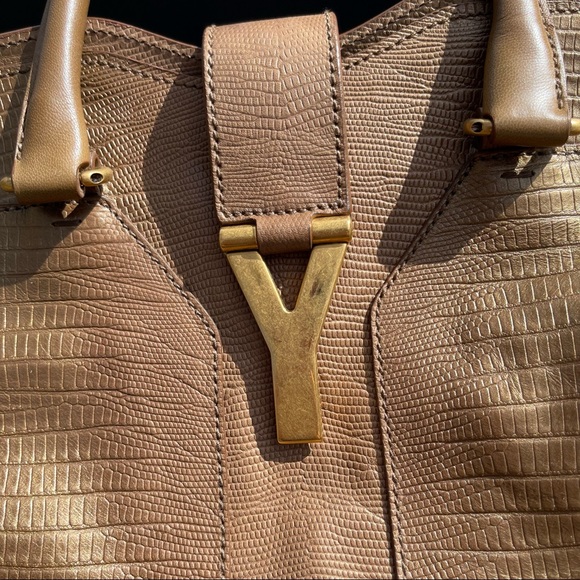 🌻 HOST PICK 🎉 Rare Yves Saint Laurent Gold Sheen Lizard Embossed Cabas ChYc 🌻 - Picture 6 of 9